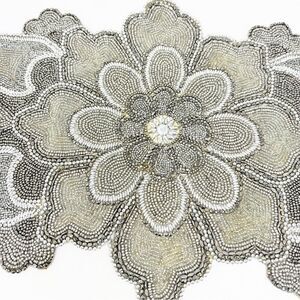 Winter Dreams Glass Beaded Floral Design Shades of Silver Table Runner Decor
